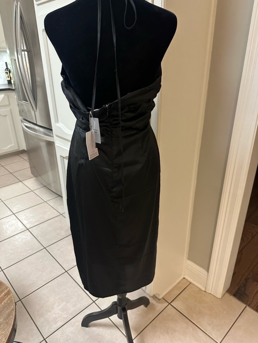 DANIELLE BERNSTEIN Black Satin Cutout Midi Dress - Picture 6 of 6